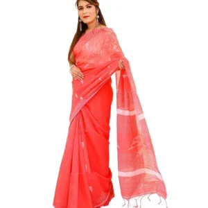 Handloom Silk Saree Orange Temple Design