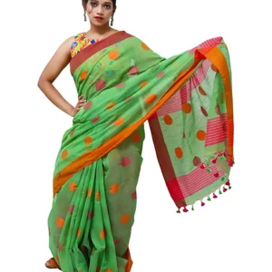 Ball Butti Khadi Cotton Green Saree